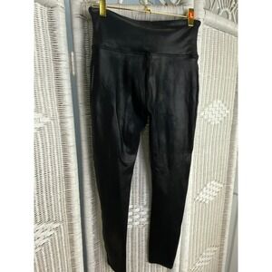 Spanx Faux Leather Leggings Black High Rise Shaping Pull-On Size L Petite